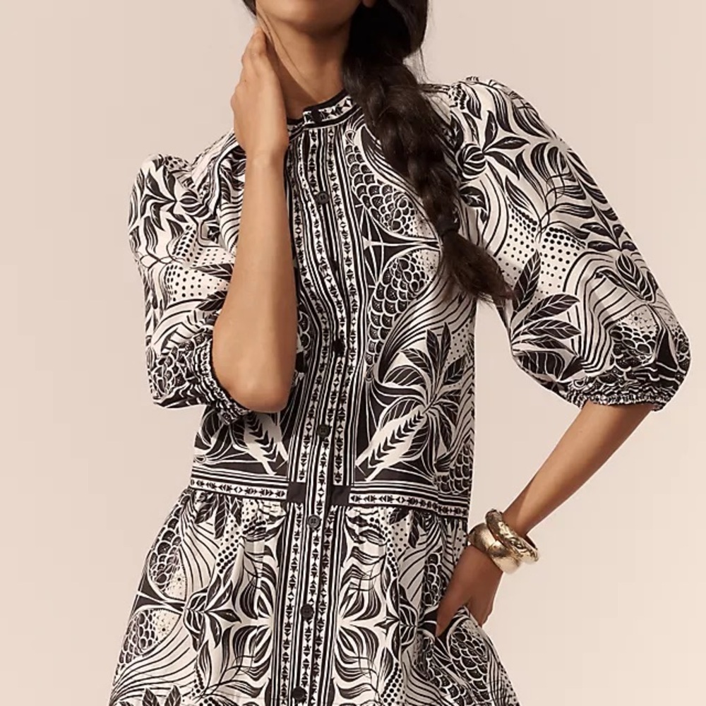 FARM Rio Black and White Mini Dress puff sleeve mini xs